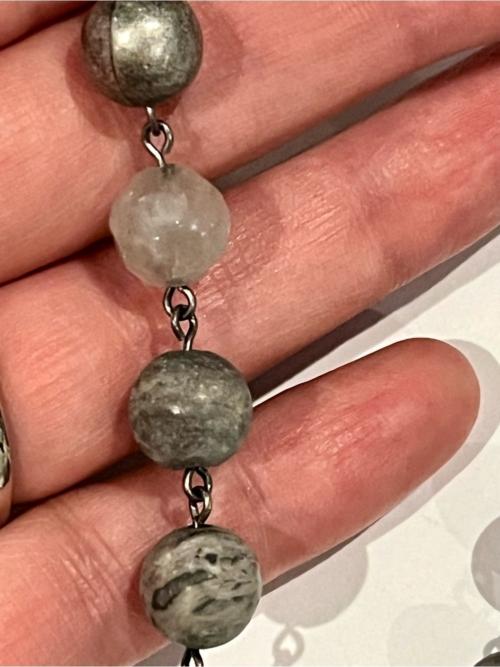 New French Kande Gray Beaded Religious Medallion Necklace - Picture 4 of 6